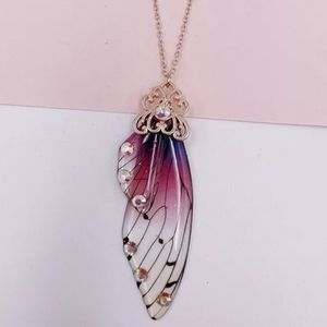 Fairy Gold Pendant Resin Burgundy Butterfly Wi…